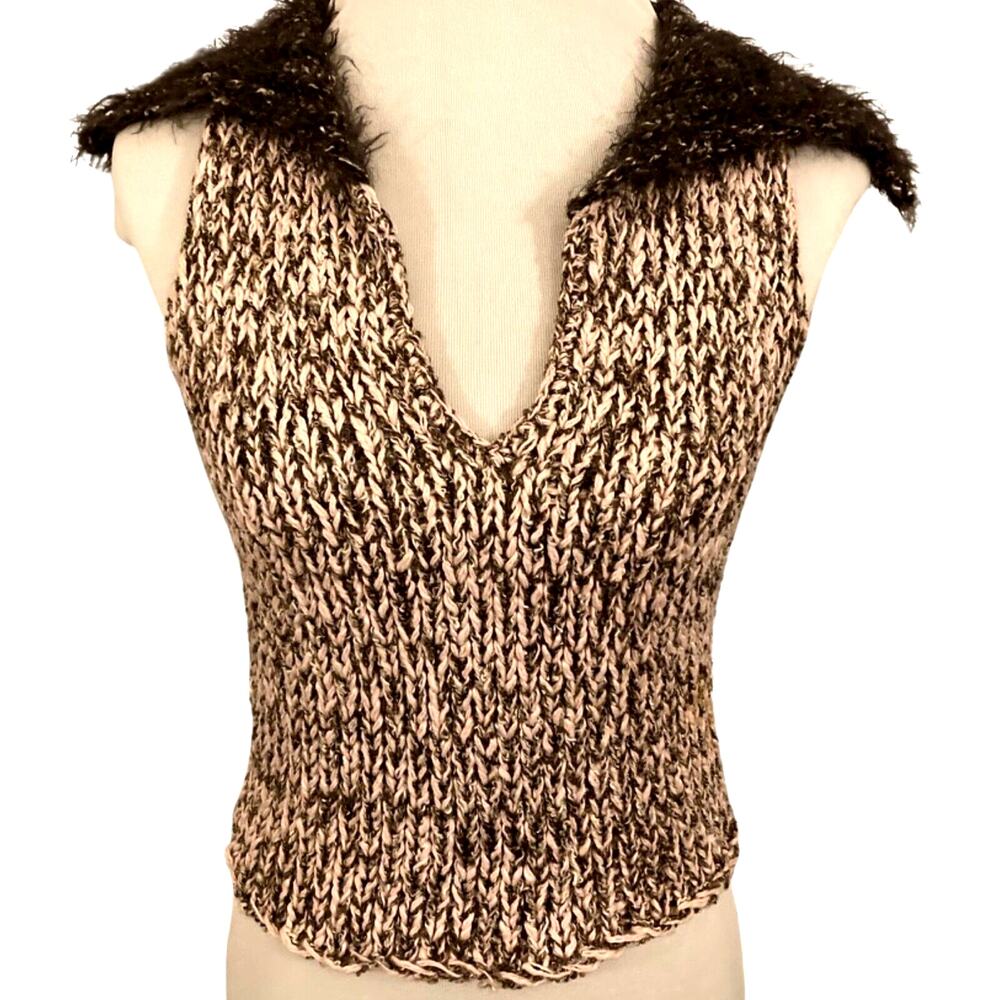 Vintage Y2K Suss Design Handmade Sweater Vest, Pink/Brown, Small